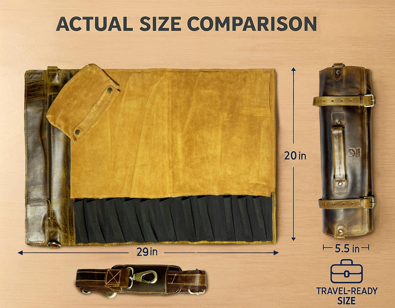 Rustic Town Genuine Leather Chef Knife Roll All Purpose Chef Roll, Brown, L, Knives Organiser - Image 2
